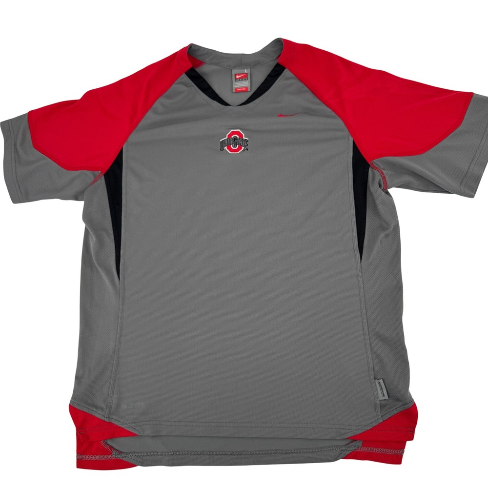 Nike Team Ohio State Buckeyes Shirt Jersey Mens Large Grey Red‎ Training FIT DRY